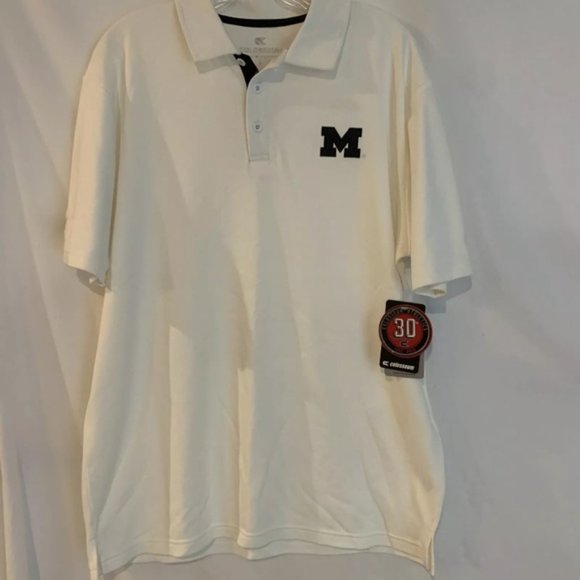 Michigan Wolverines Logo White Polo Performance Shirt men’s Size L New - Picture 2 of 7
